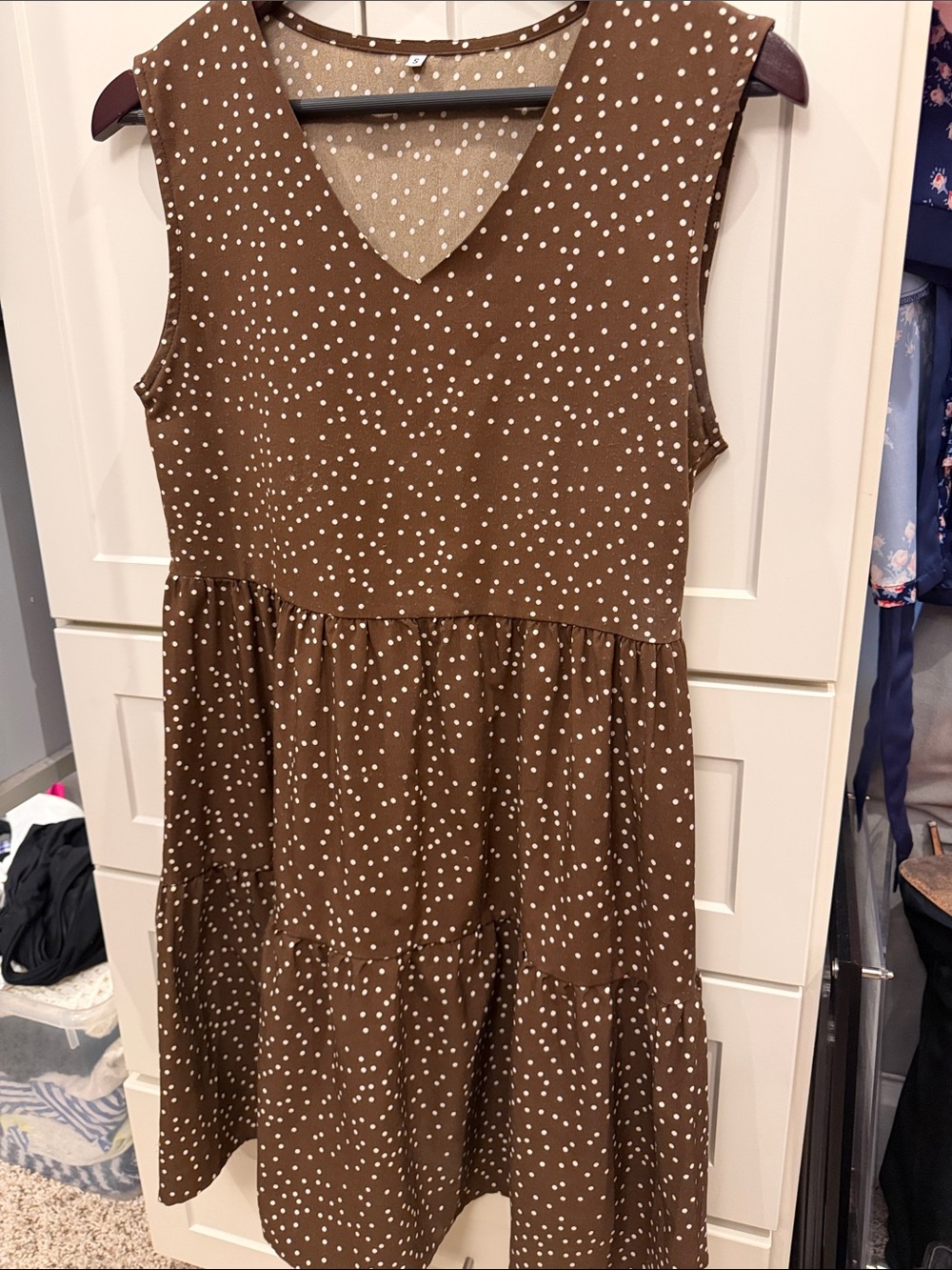 Brown Polka Dot V-Neck Tiered Mini Dress